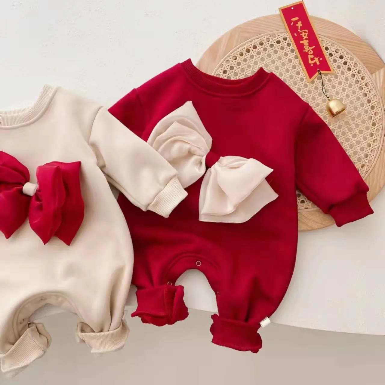 Big Bow Plush Winter Baby Romper