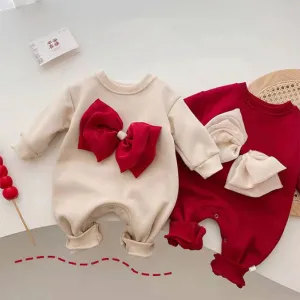 Big Bow Plush Winter Baby Romper