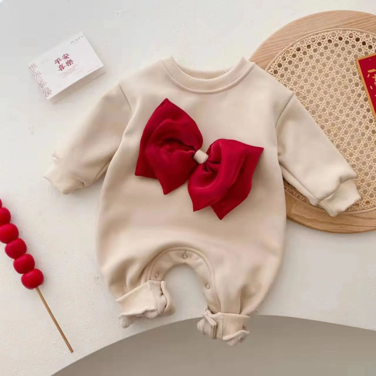 Big Bow Plush Winter Baby Romper
