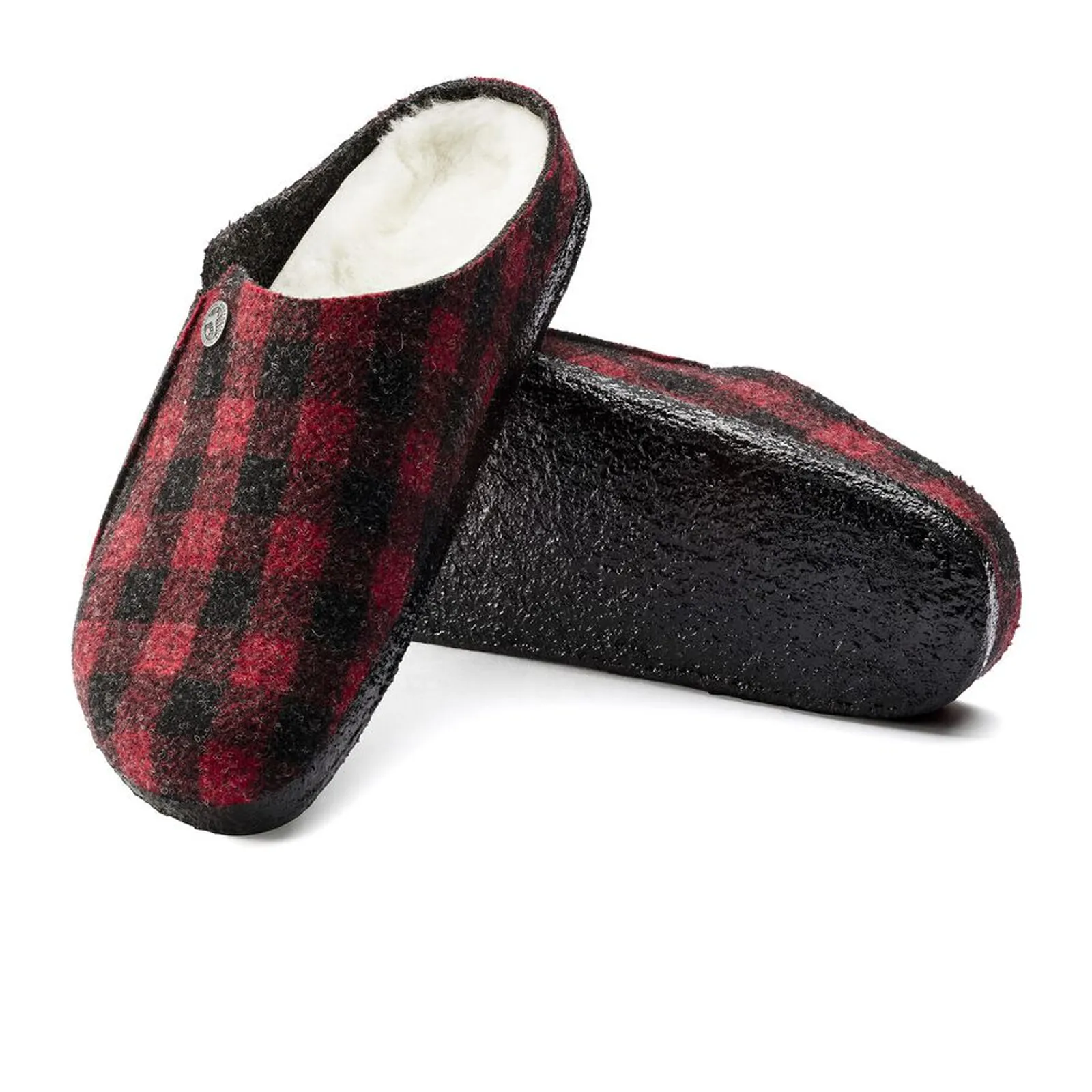 Birkenstock Zermatt Slipper (Women) - Red Plaid Wool/Natural Shearling