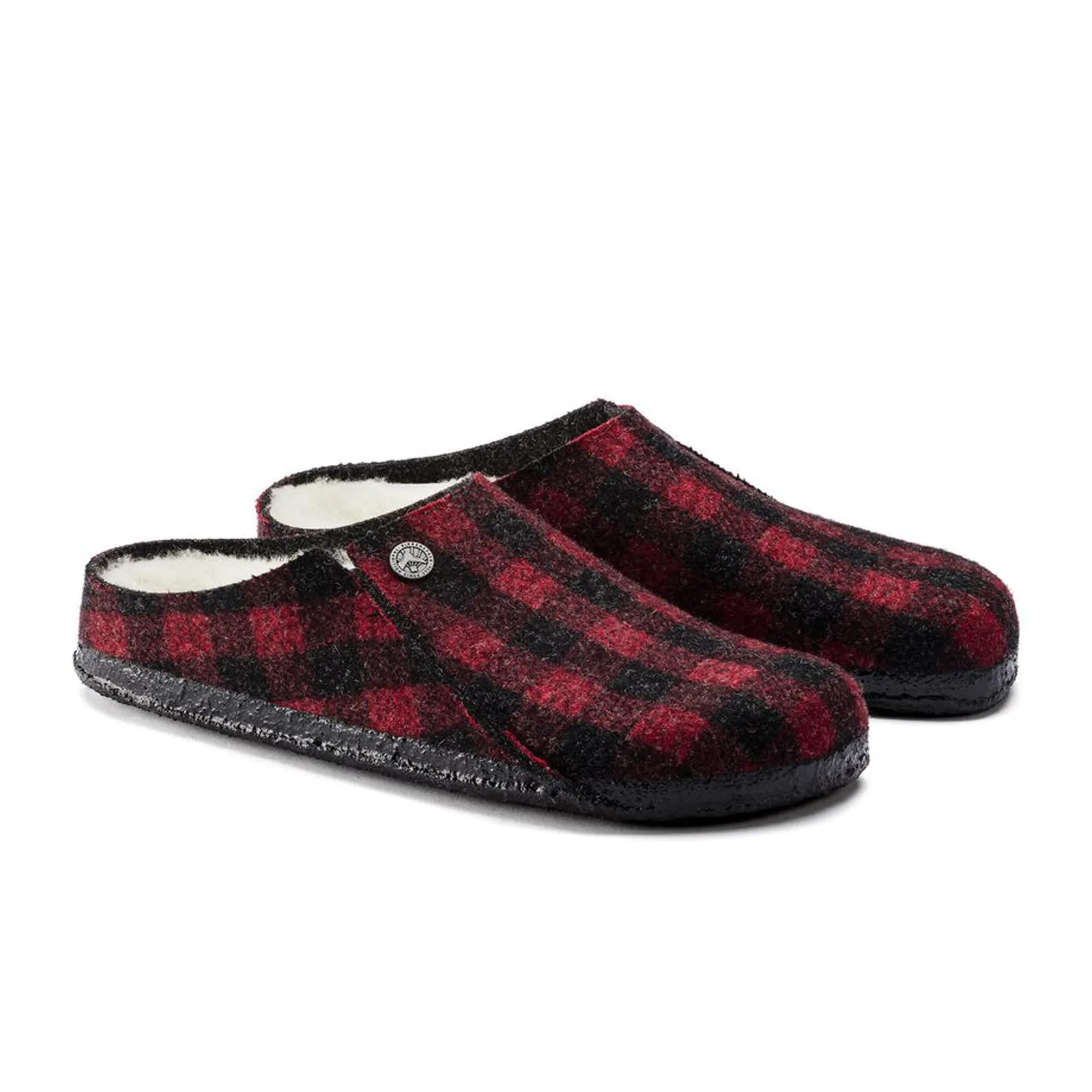 Birkenstock Zermatt Slipper (Women) - Red Plaid Wool/Natural Shearling