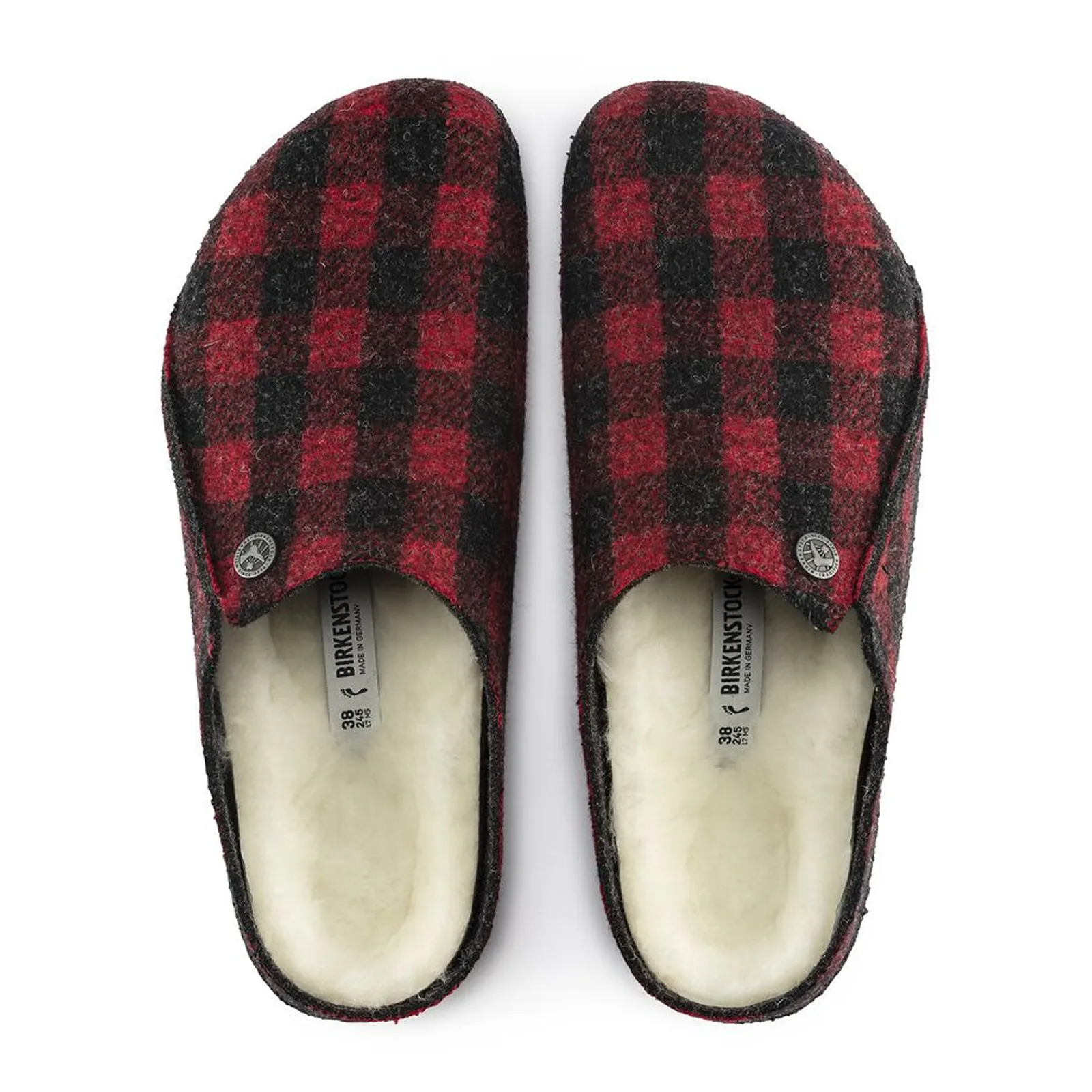 Birkenstock Zermatt Slipper (Women) - Red Plaid Wool/Natural Shearling