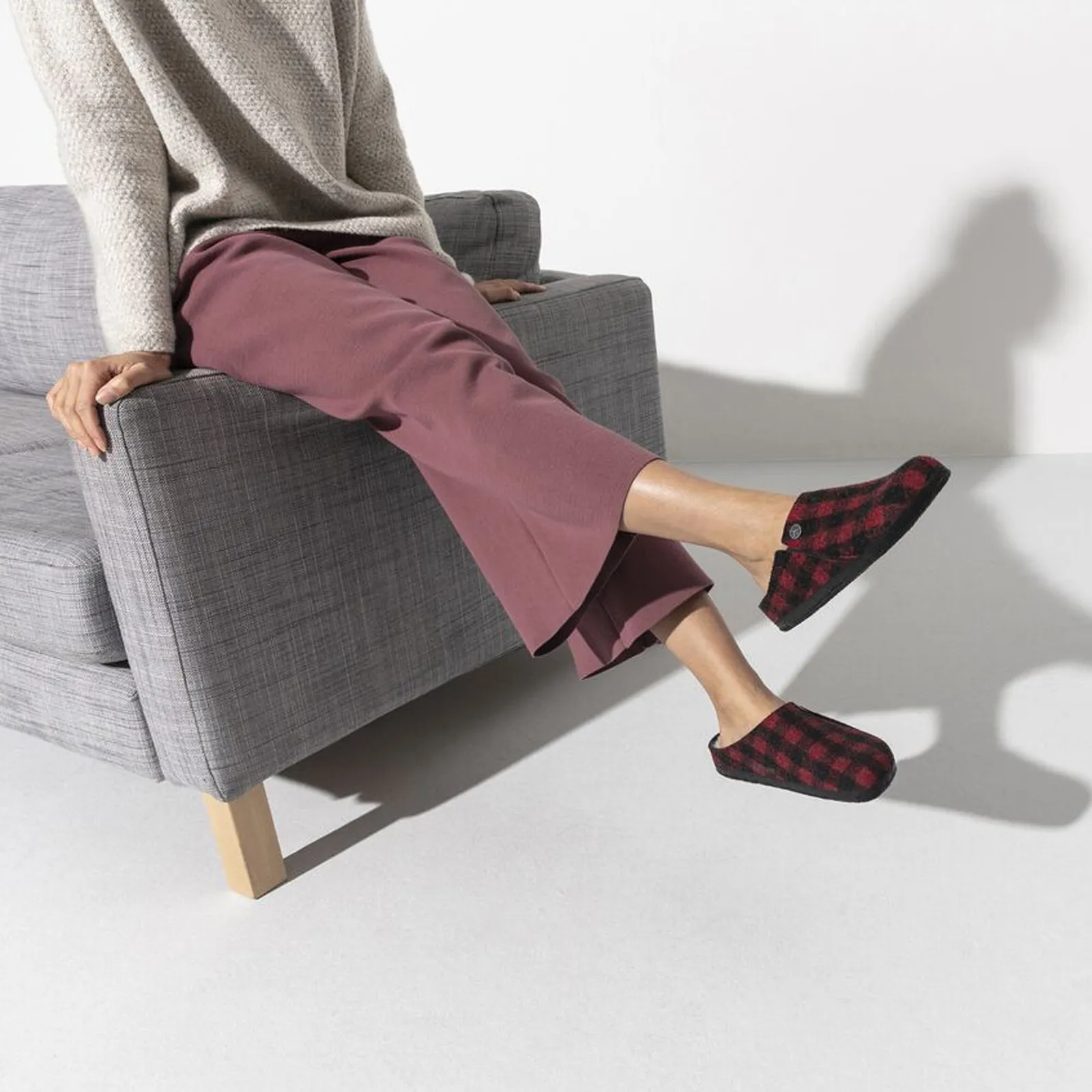 Birkenstock Zermatt Slipper (Women) - Red Plaid Wool/Natural Shearling