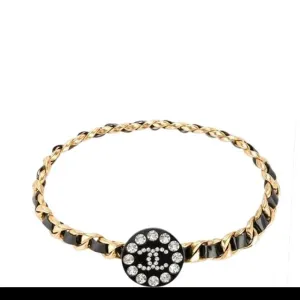 Chanel Black and Gold Rare Logo Swarovski Enamel Vintage 90's Runway Necklace