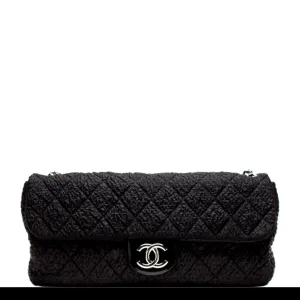 Chanel Classic Flap XL Large Plush Textured Black Microfiber Nylon Shoulder Bag