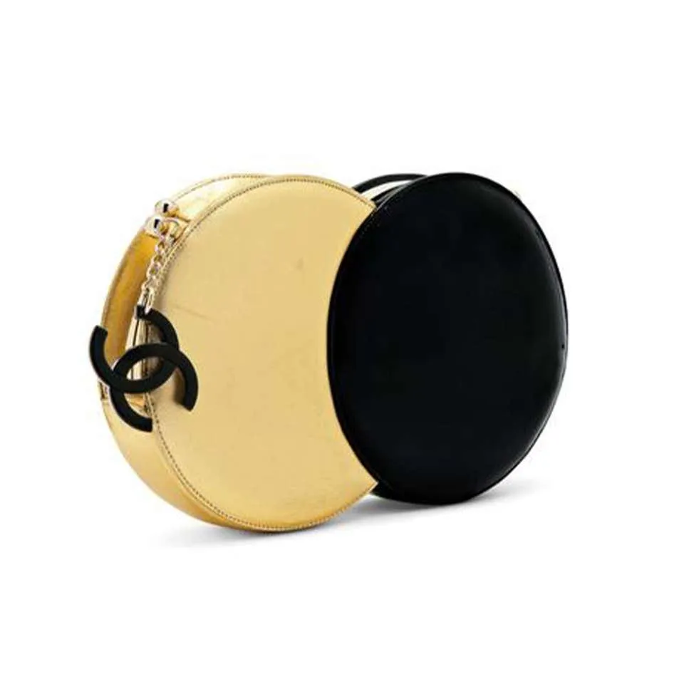 Chanel Minaudire Double Circle 70s Style Runway Rare Black & Metallic Clutch