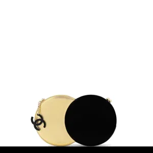 Chanel Minaudire Double Circle 70s Style Runway Rare Black & Metallic Clutch