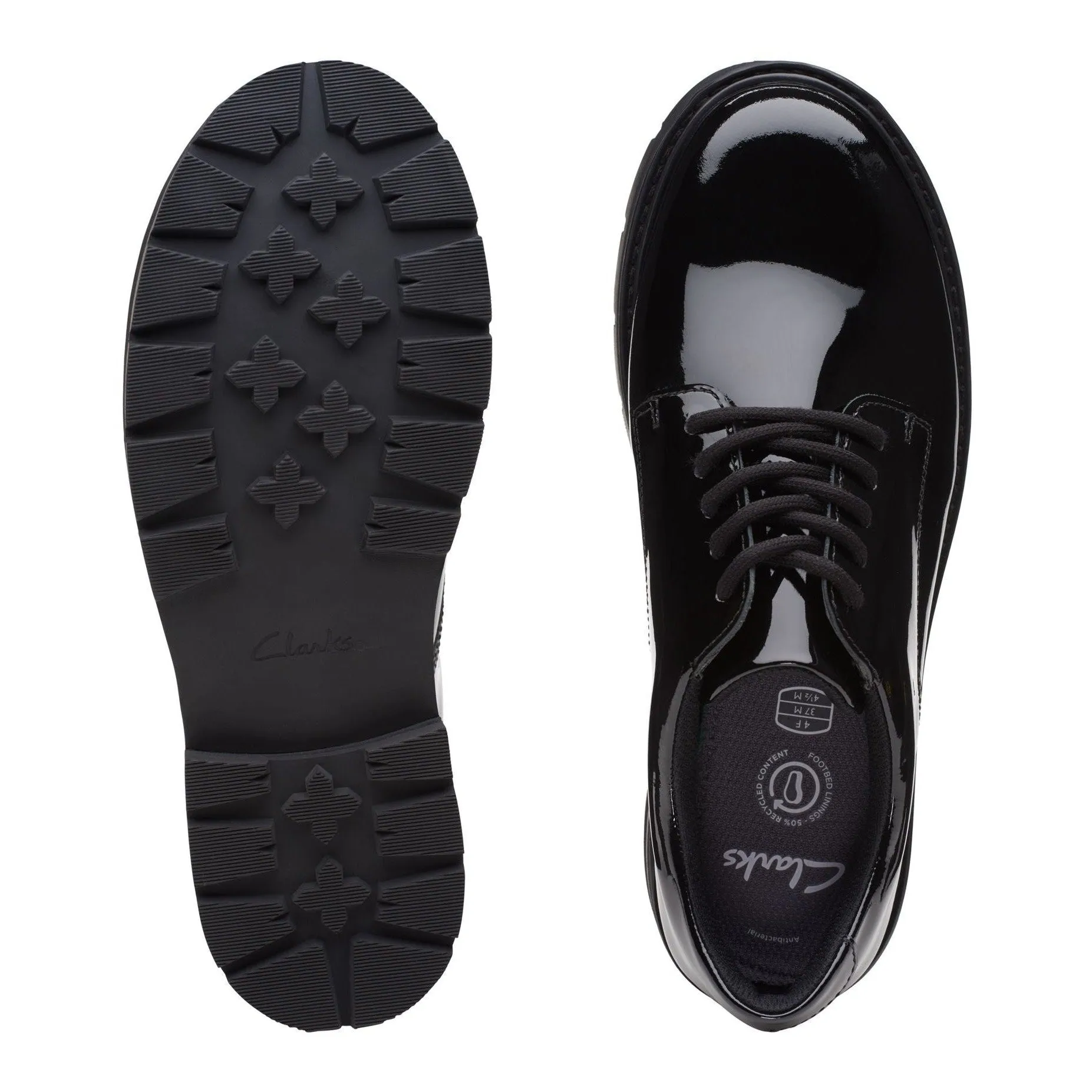 Clarks Prague Lace Youth Black Pat