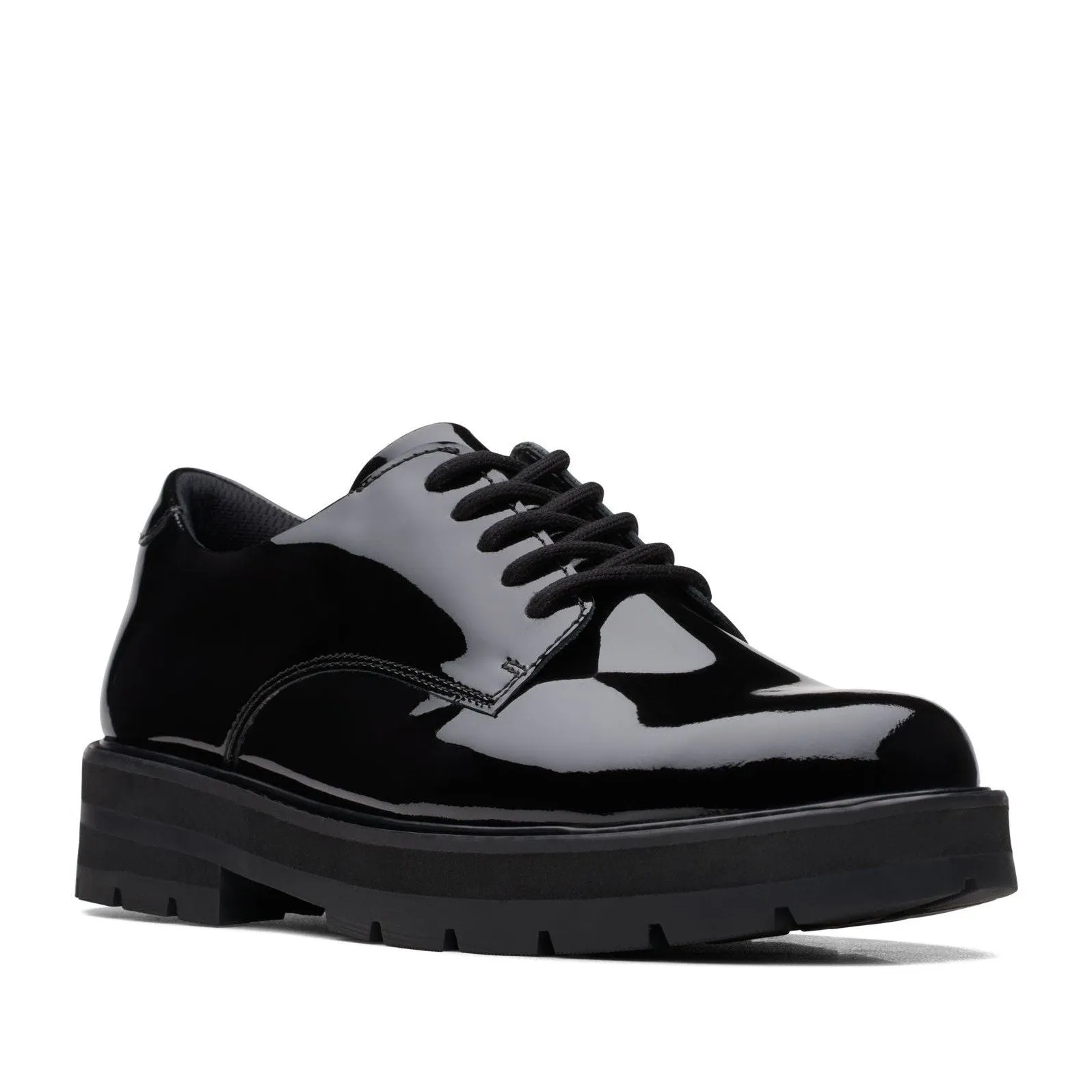 Clarks Prague Lace Youth Black Pat