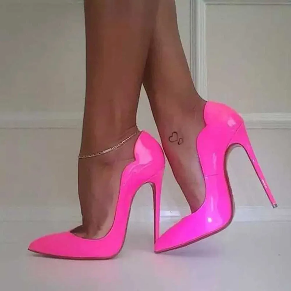 Curl Upper Patent Pointed Toe Stiletto High Heels Shoes
