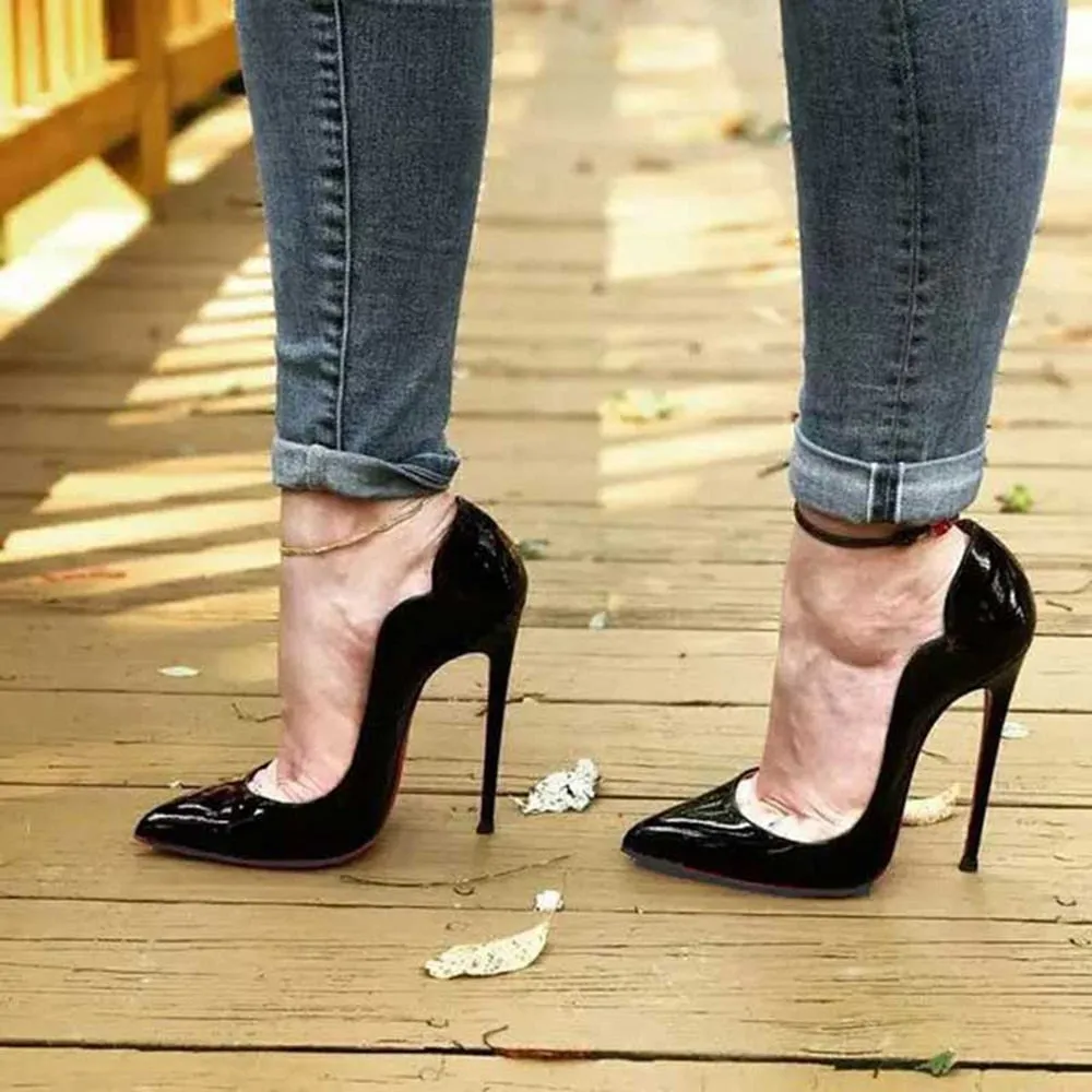 Curl Upper Patent Pointed Toe Stiletto High Heels Shoes
