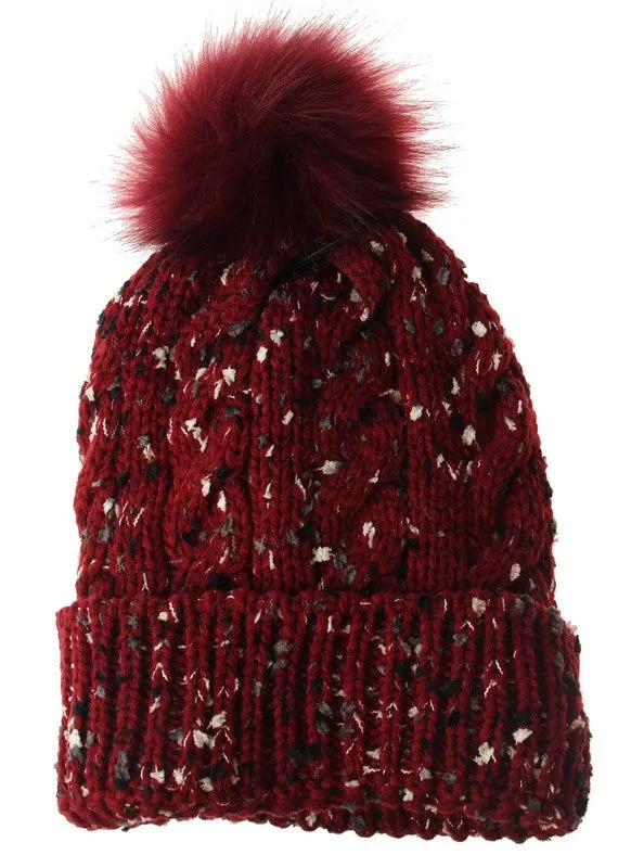 FLECKED BEANIE WITH POM POM AND FLEECE LINED