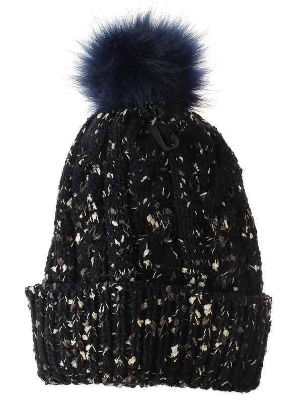 FLECKED BEANIE WITH POM POM AND FLEECE LINED