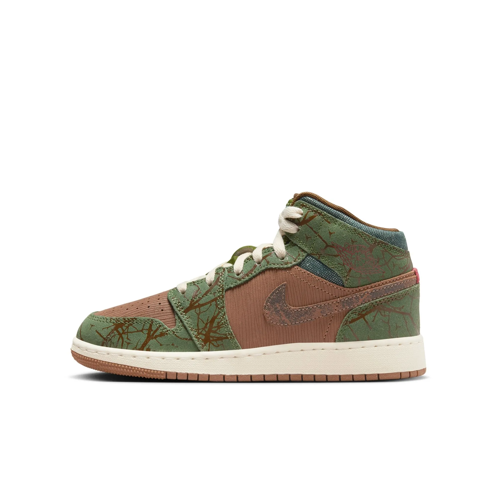 Grade School Air Jordan 1 Mid Sneaker School Archaeo Brown/Light Olive-Treeline FQ8101-200
