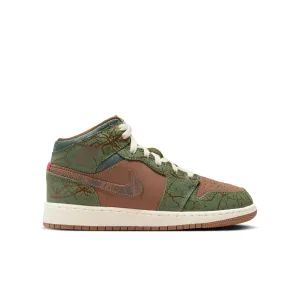Grade School Air Jordan 1 Mid Sneaker School Archaeo Brown/Light Olive-Treeline FQ8101-200