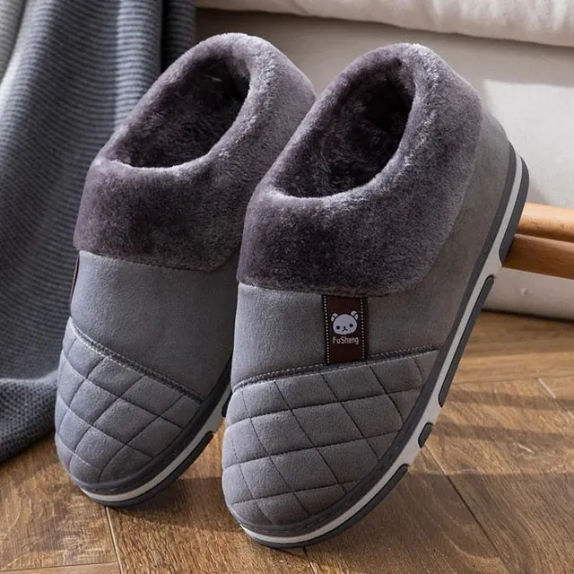 Groovywish Men Home Winter Slippers Anti-scratch Thick Fur Shoes