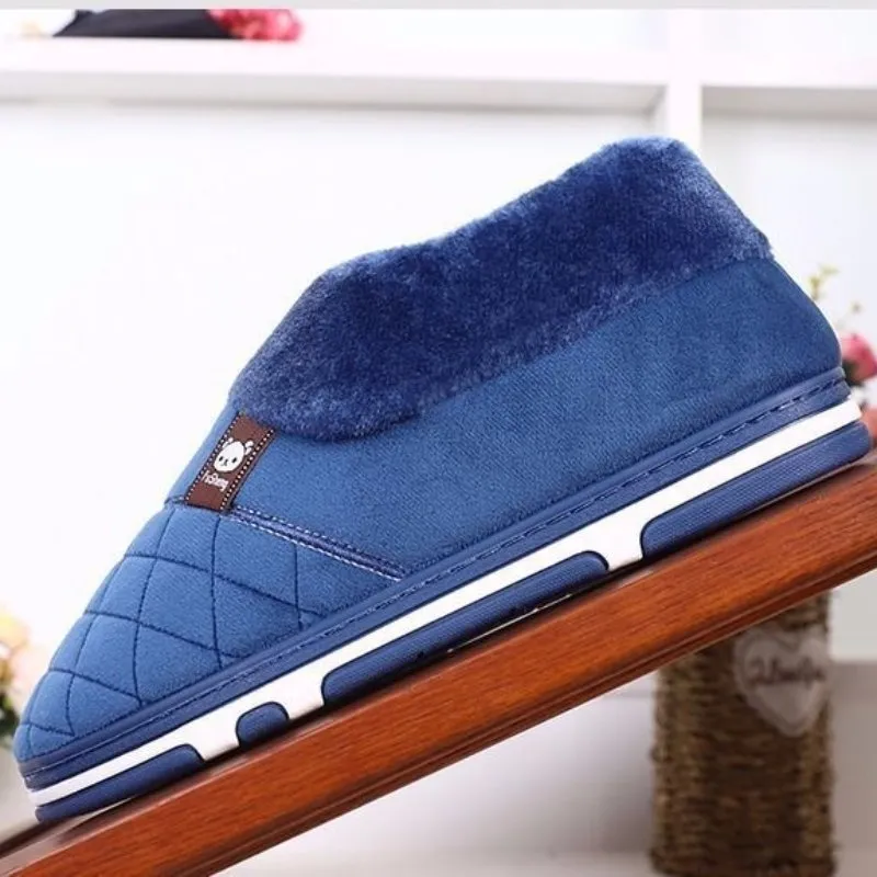 Groovywish Men Home Winter Slippers Anti-scratch Thick Fur Shoes