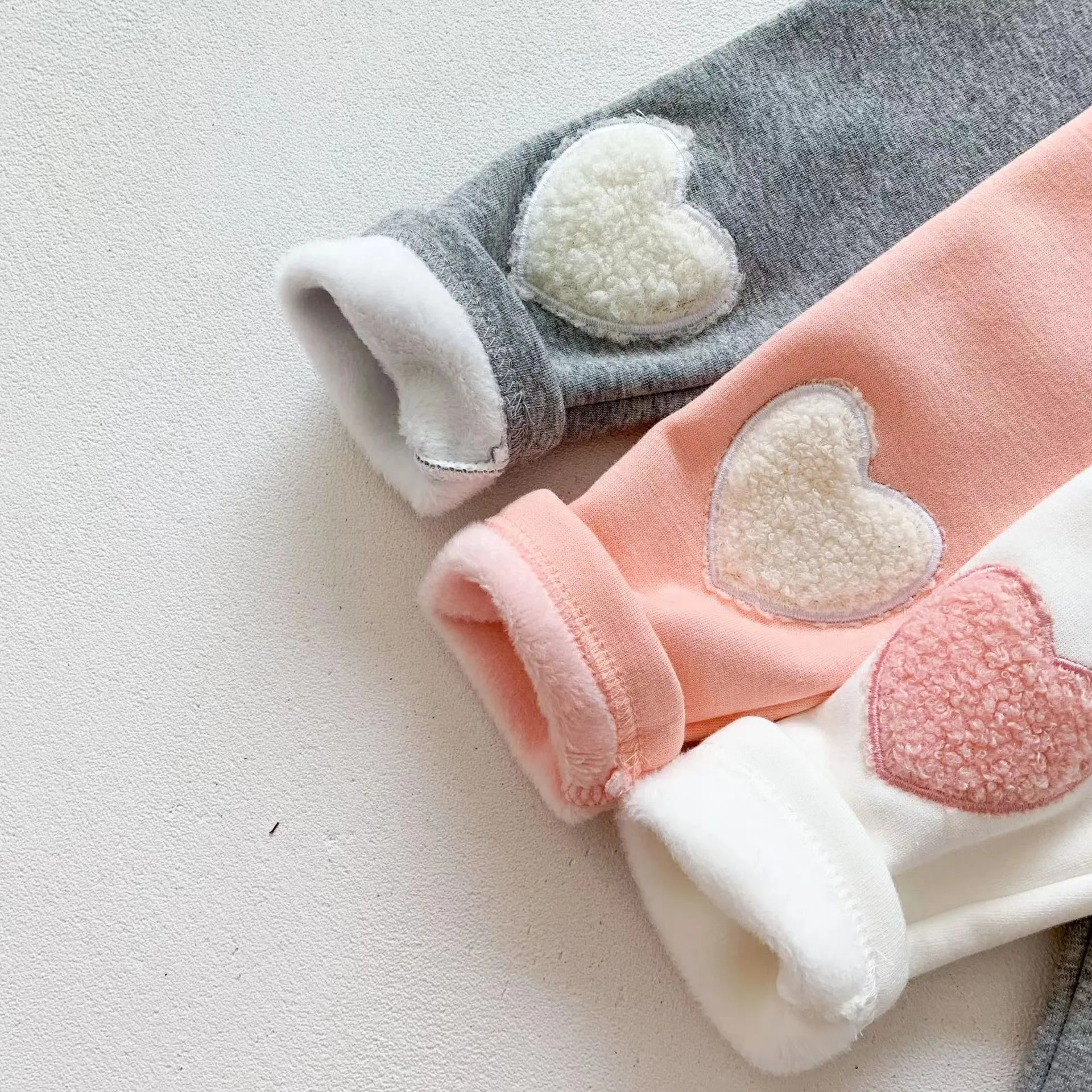 Heart Patch Plush Winter Warm Baby Leggings