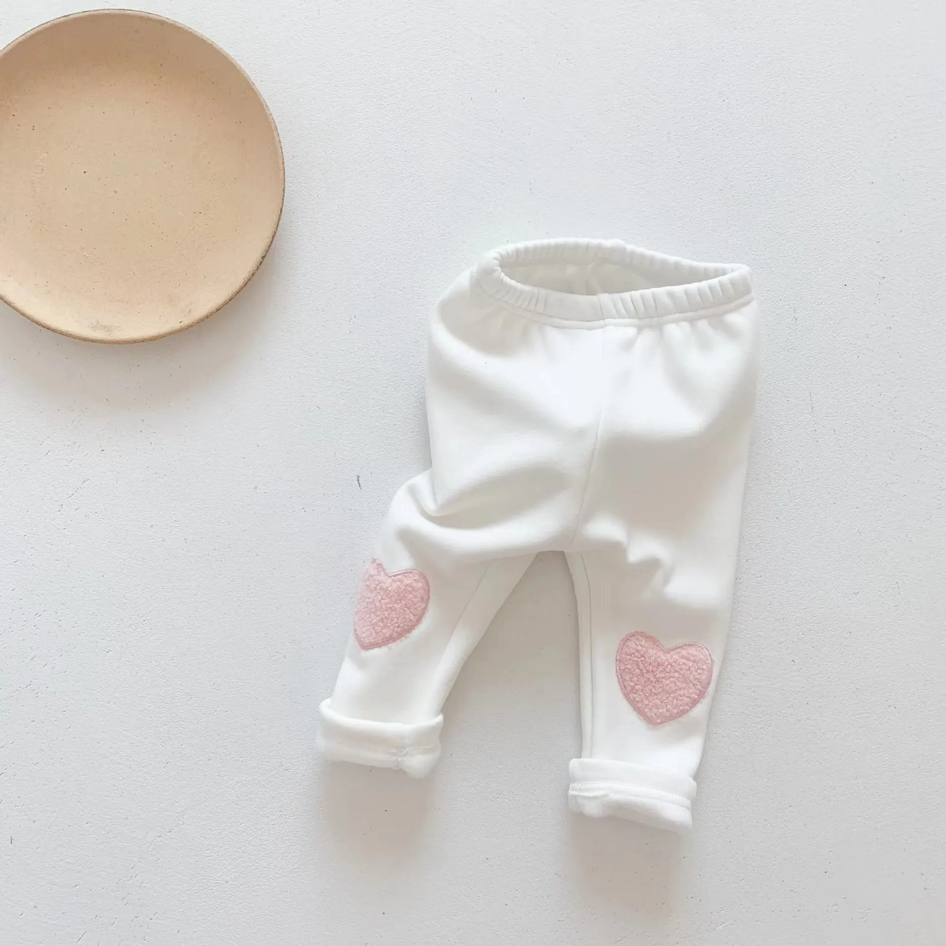 Heart Patch Plush Winter Warm Baby Leggings