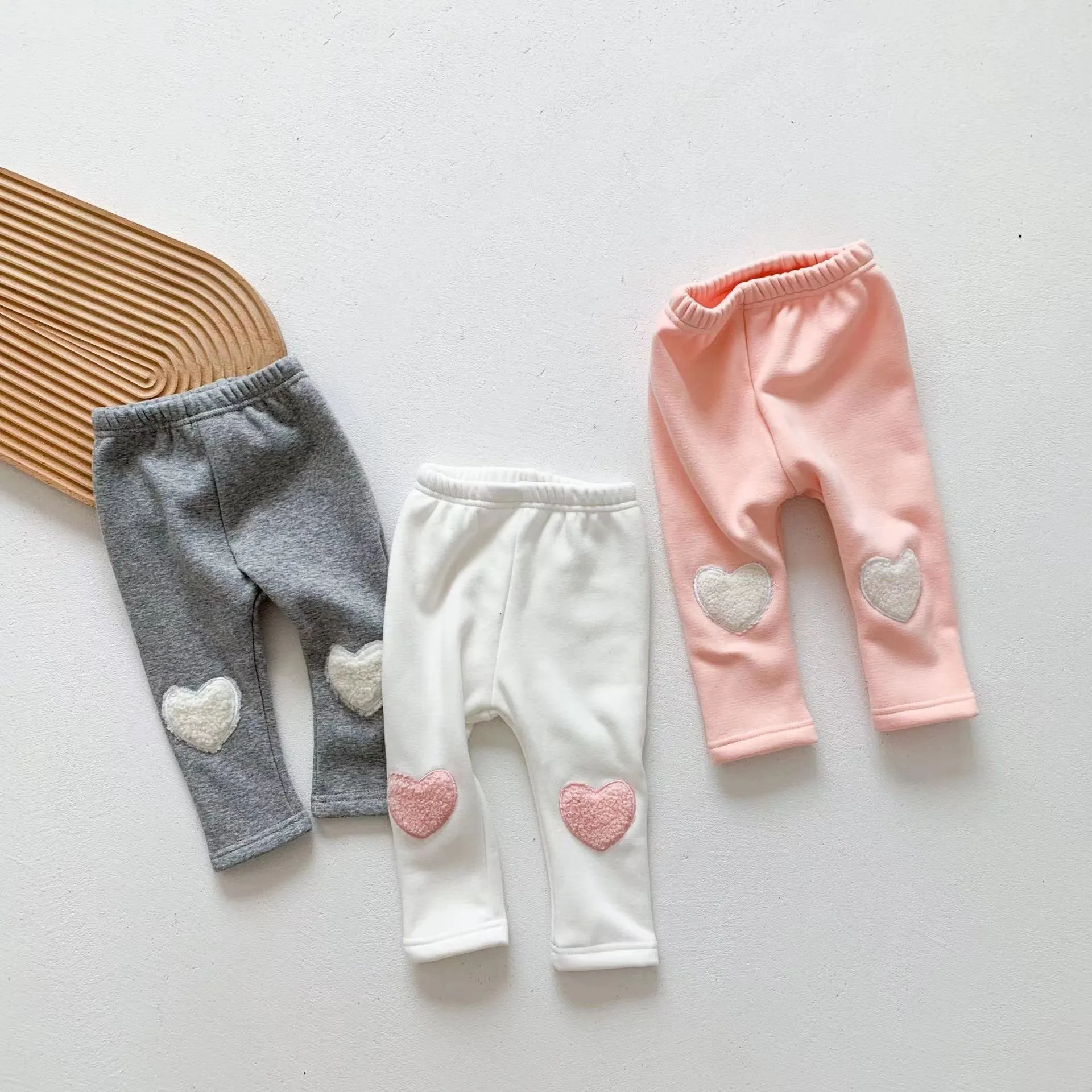 Heart Patch Plush Winter Warm Baby Leggings