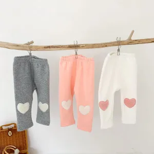 Heart Patch Plush Winter Warm Baby Leggings