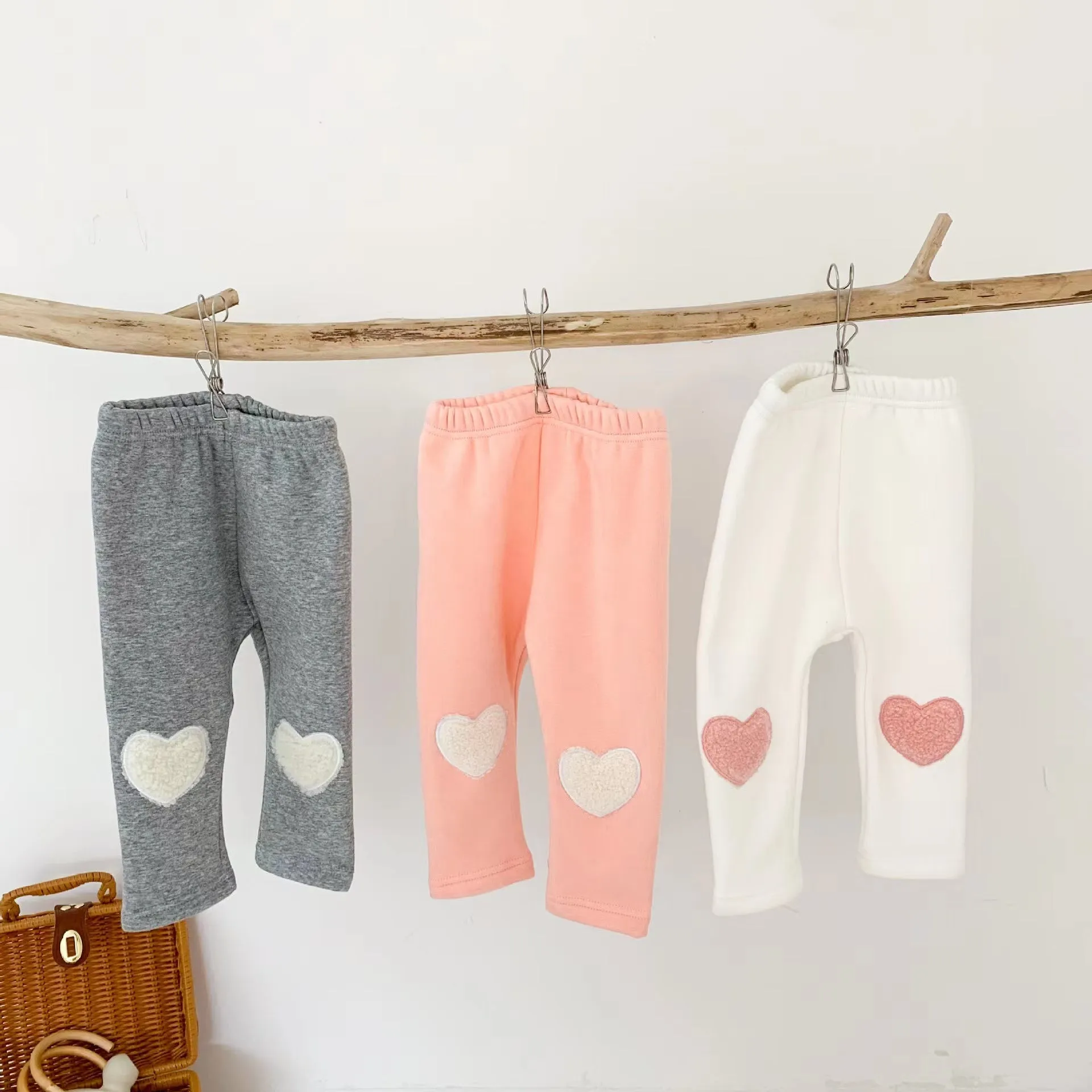 Heart Patch Plush Winter Warm Baby Leggings