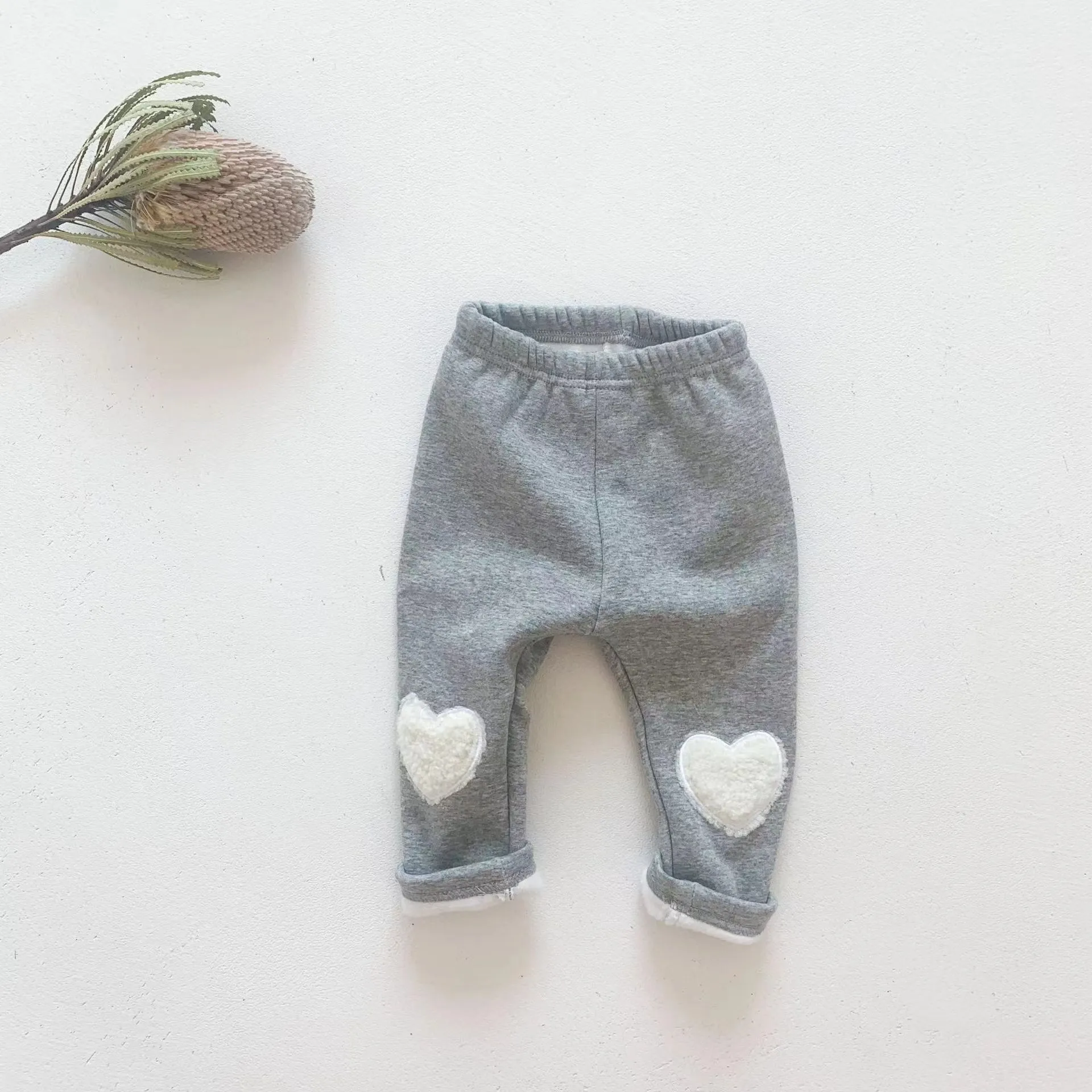 Heart Patch Plush Winter Warm Baby Leggings