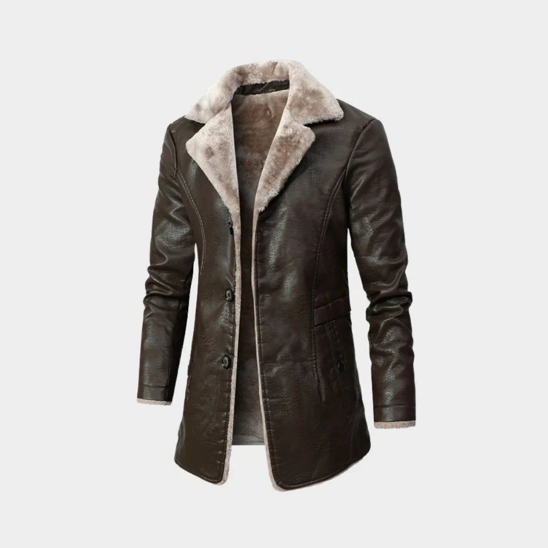 Mens Plush Leather Jacket - Warm Winter Outerwear, Black, Coffee, Durable and Stylish Design