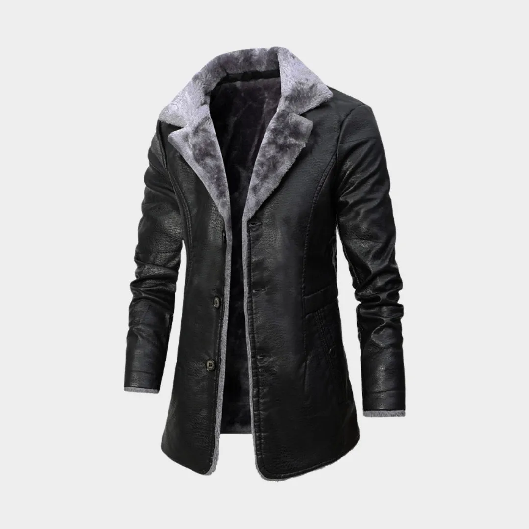 Mens Plush Leather Jacket - Warm Winter Outerwear, Black, Coffee, Durable and Stylish Design