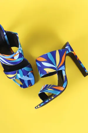 Tropical Satin Double Band Rectangle Mule Heel