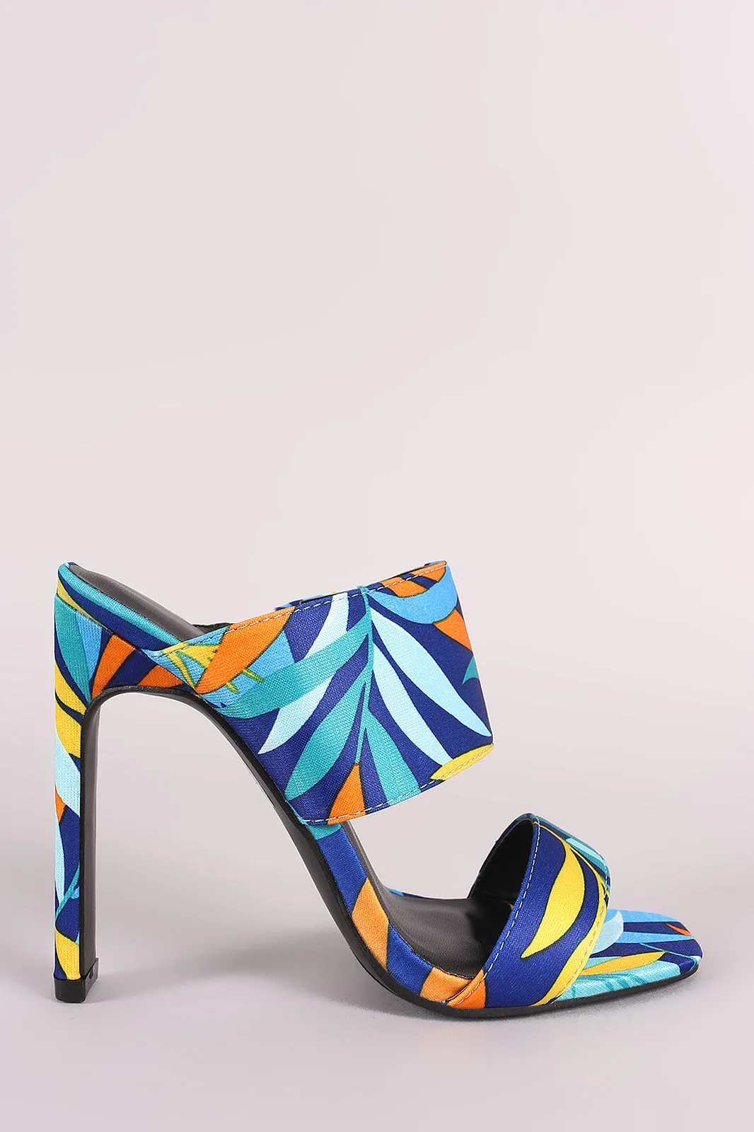 Tropical Satin Double Band Rectangle Mule Heel