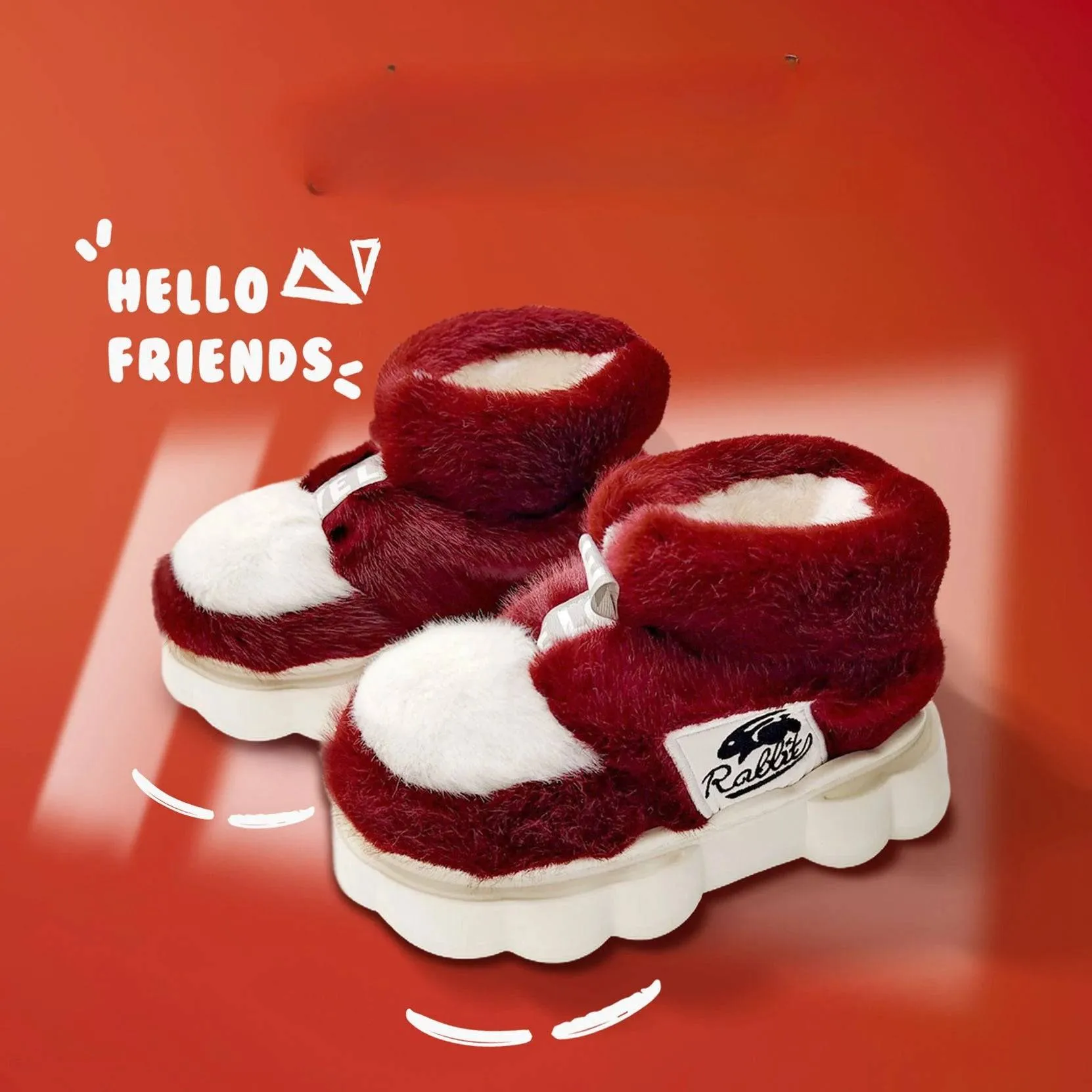 Winter Warm Shoes Plush Lining Indoor Slippers Couples Platform Heel High Top Snow Boots