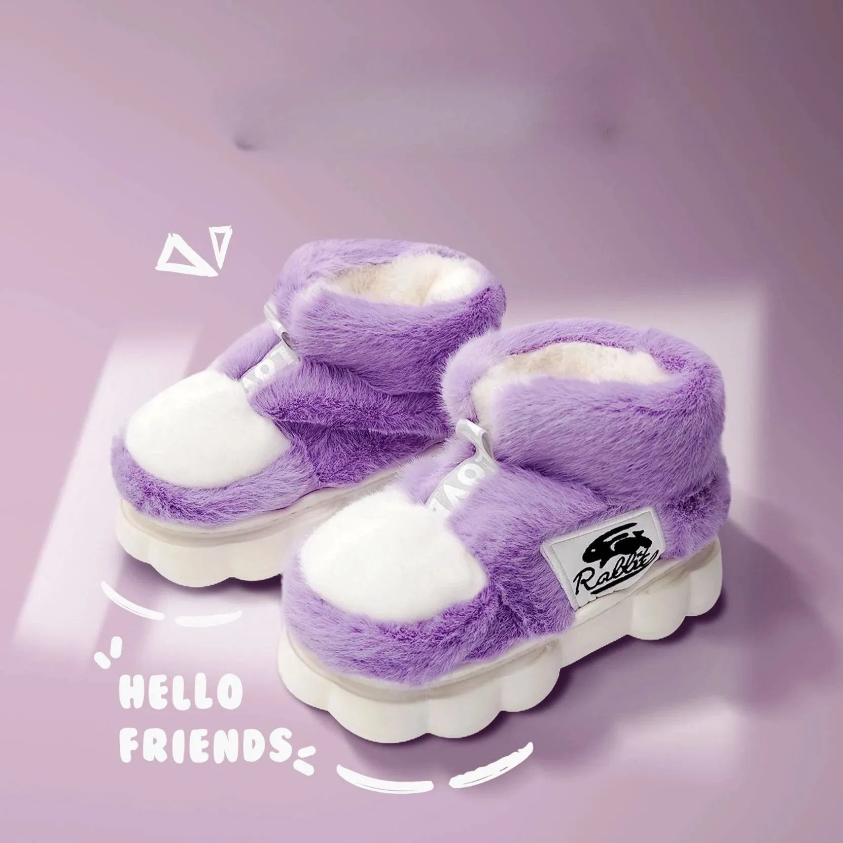 Winter Warm Shoes Plush Lining Indoor Slippers Couples Platform Heel High Top Snow Boots