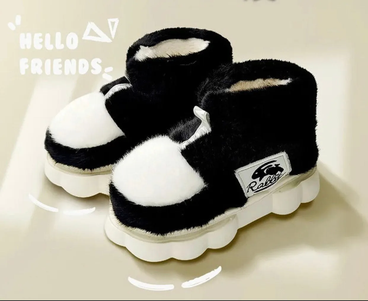 Winter Warm Shoes Plush Lining Indoor Slippers Couples Platform Heel High Top Snow Boots