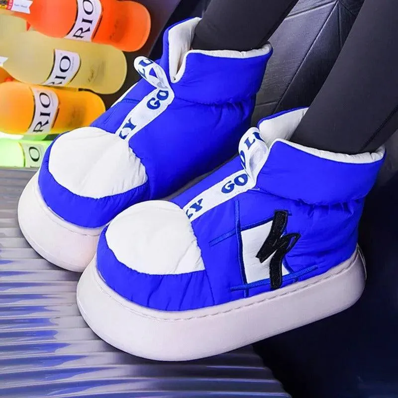 Winter Warm Shoes Plush Lining Indoor Slippers Couples Platform Heel High Top Snow Boots