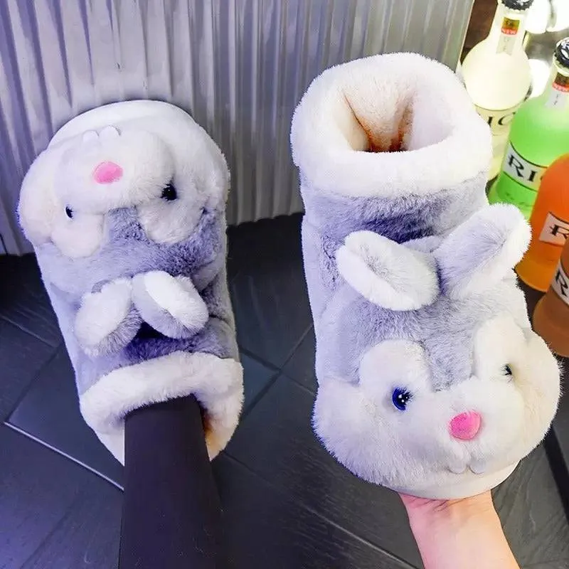 Winter Warm Shoes Plush Lining Indoor Slippers Couples Platform Heel High Top Snow Boots