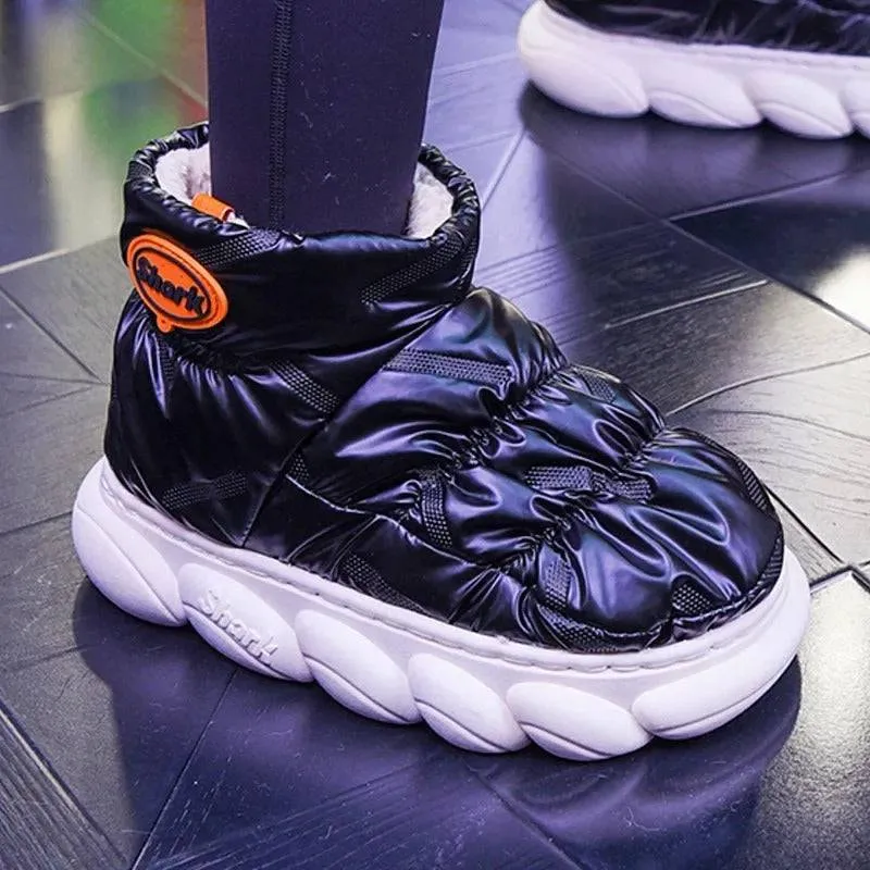 Winter Warm Shoes Plush Lining Indoor Slippers Couples Platform Heel High Top Snow Boots