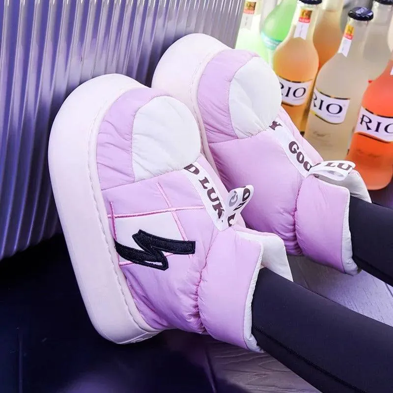 Winter Warm Shoes Plush Lining Indoor Slippers Couples Platform Heel High Top Snow Boots