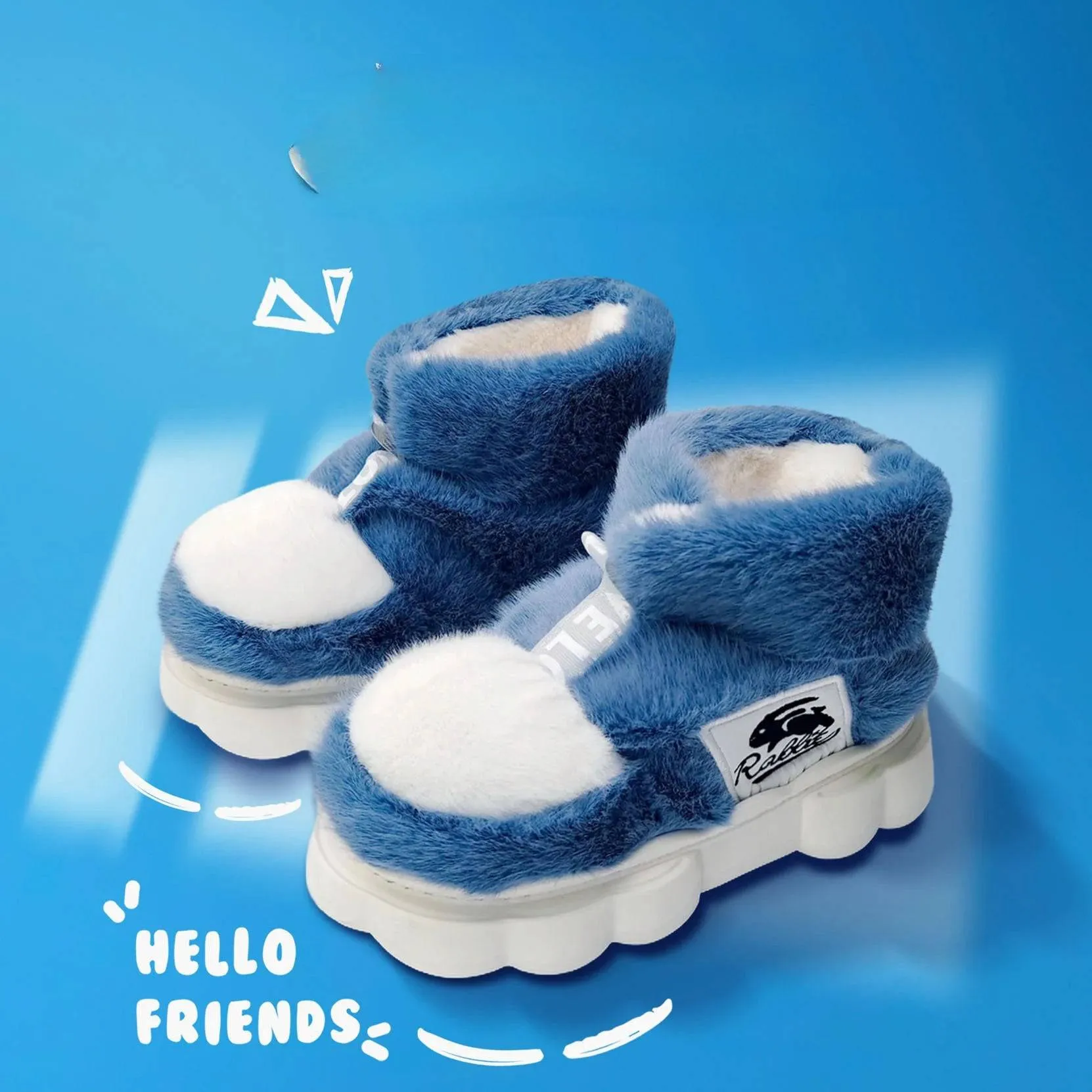 Winter Warm Shoes Plush Lining Indoor Slippers Couples Platform Heel High Top Snow Boots