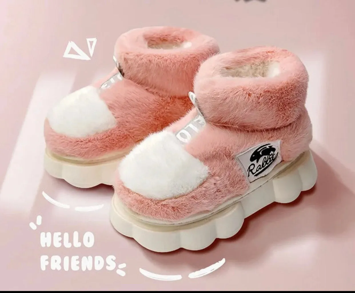 Winter Warm Shoes Plush Lining Indoor Slippers Couples Platform Heel High Top Snow Boots