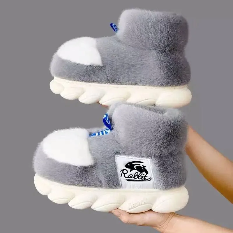 Winter Warm Shoes Plush Lining Indoor Slippers Couples Platform Heel High Top Snow Boots