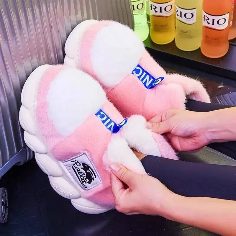 Winter Warm Shoes Plush Lining Indoor Slippers Couples Platform Heel High Top Snow Boots