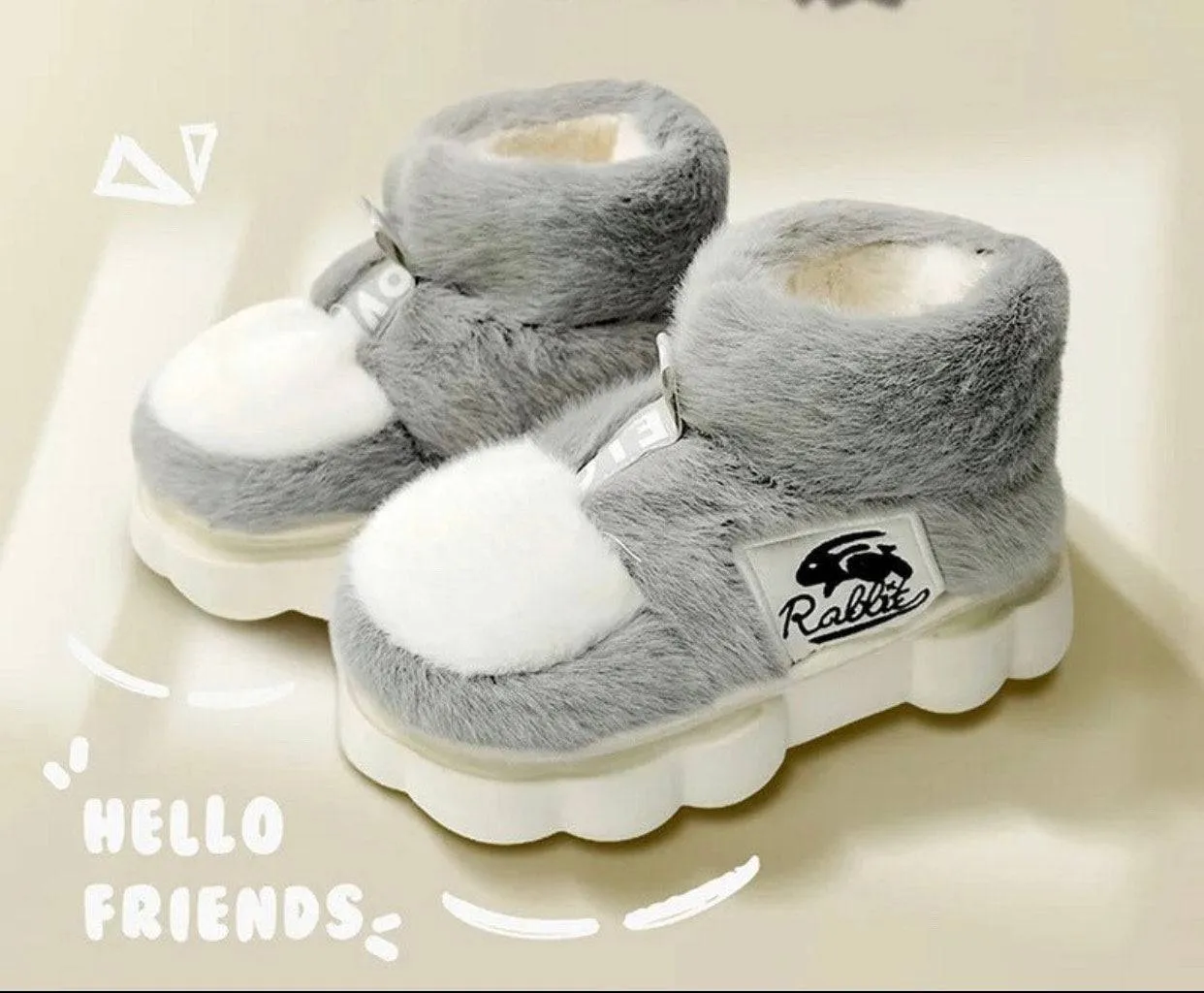 Winter Warm Shoes Plush Lining Indoor Slippers Couples Platform Heel High Top Snow Boots