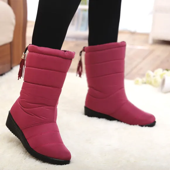 Women Winter Waterproof Cloth Plush Lined Soft Snow Boots