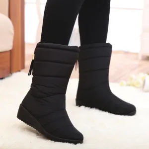 Women Winter Waterproof Cloth Plush Lined Soft Snow Boots
